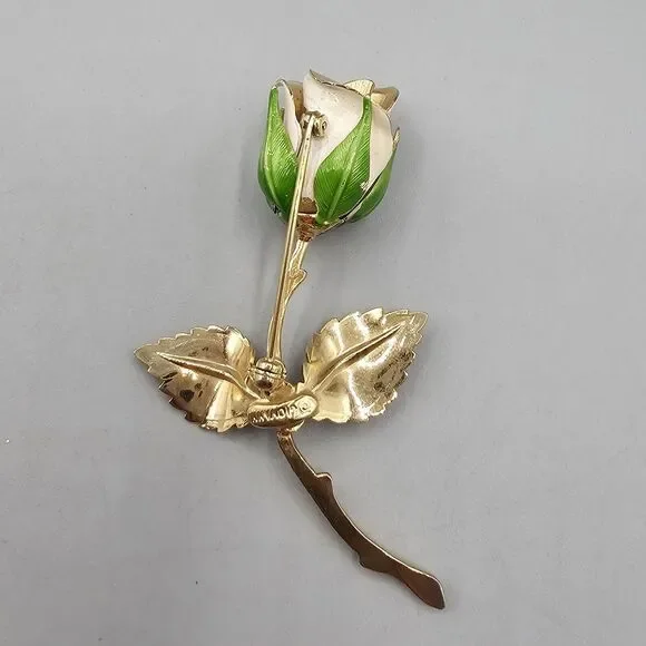 Lot Enamel Flower Brooch Pin (3) Gold Tone Pink Peach White Rose Floral Giovanni - Picture 8 of 13